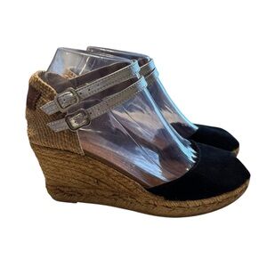 Gaimo Women’s Espadrille Wedges Handmade in Spain Blue Silver Size 37 Peeptoe